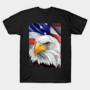 Patriotic American Flag and Bald Eagle Art T-Shirt